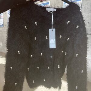 Elegant Black Sweater with Pearl Details